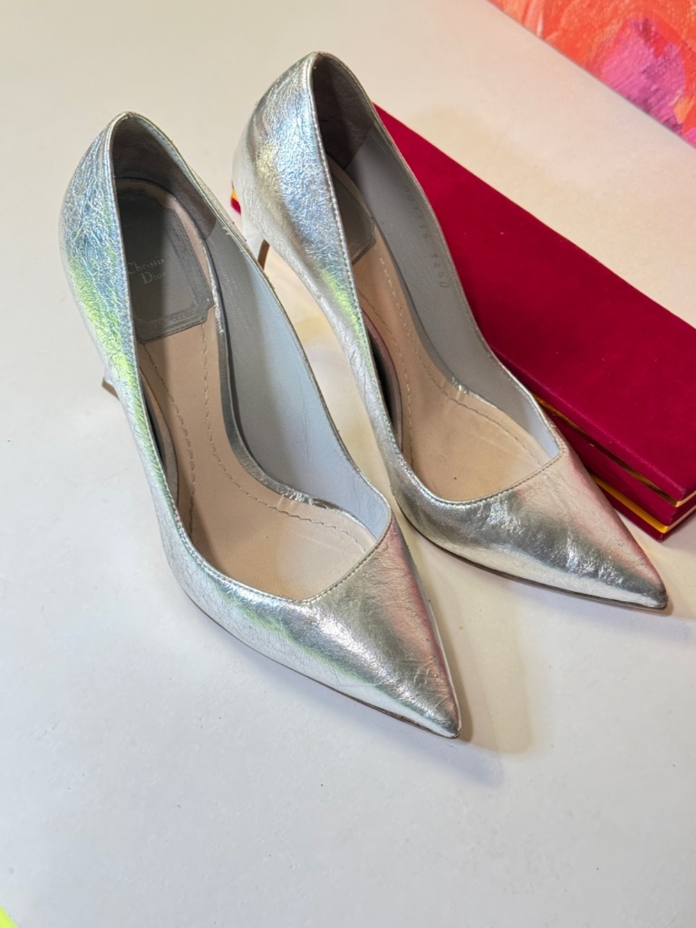 Dior Metallic Silver Pointed-Toe Stiletto Pumps - Picture 6 of 12
